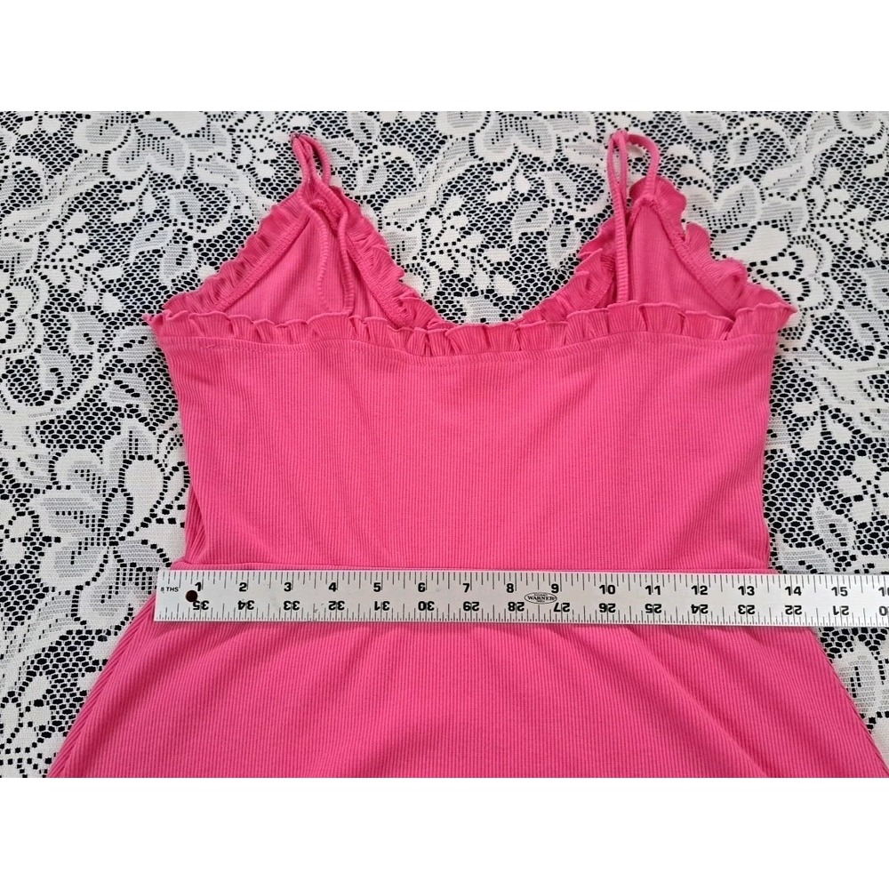 Future Collective Sundress M Pink Ribbed Knit Adjustable Straps Ruffle Details - Picture 7 of 9